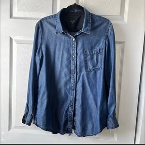 Theory Top Womens XL Blue Oxford Button Up Long Sleeve Preppy Classic